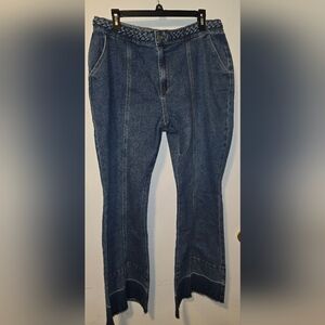 Indigo Thread Braided Waistband Flare Jeans